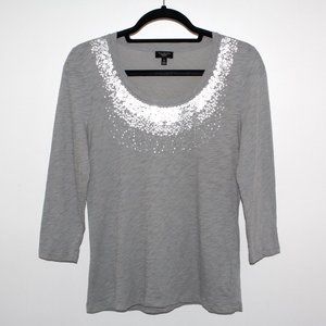 Talbots Silver Sequin Scoop Neck 3/4 Sleeve Top